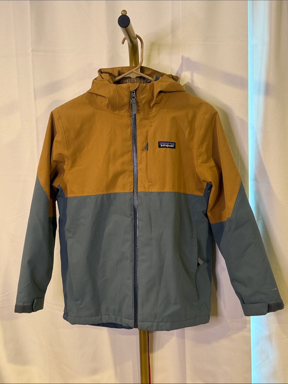 Patagonia Boys 4 in 1 Hooded Two-Tone Jacket Mustard Fleece Removable Liner M 10